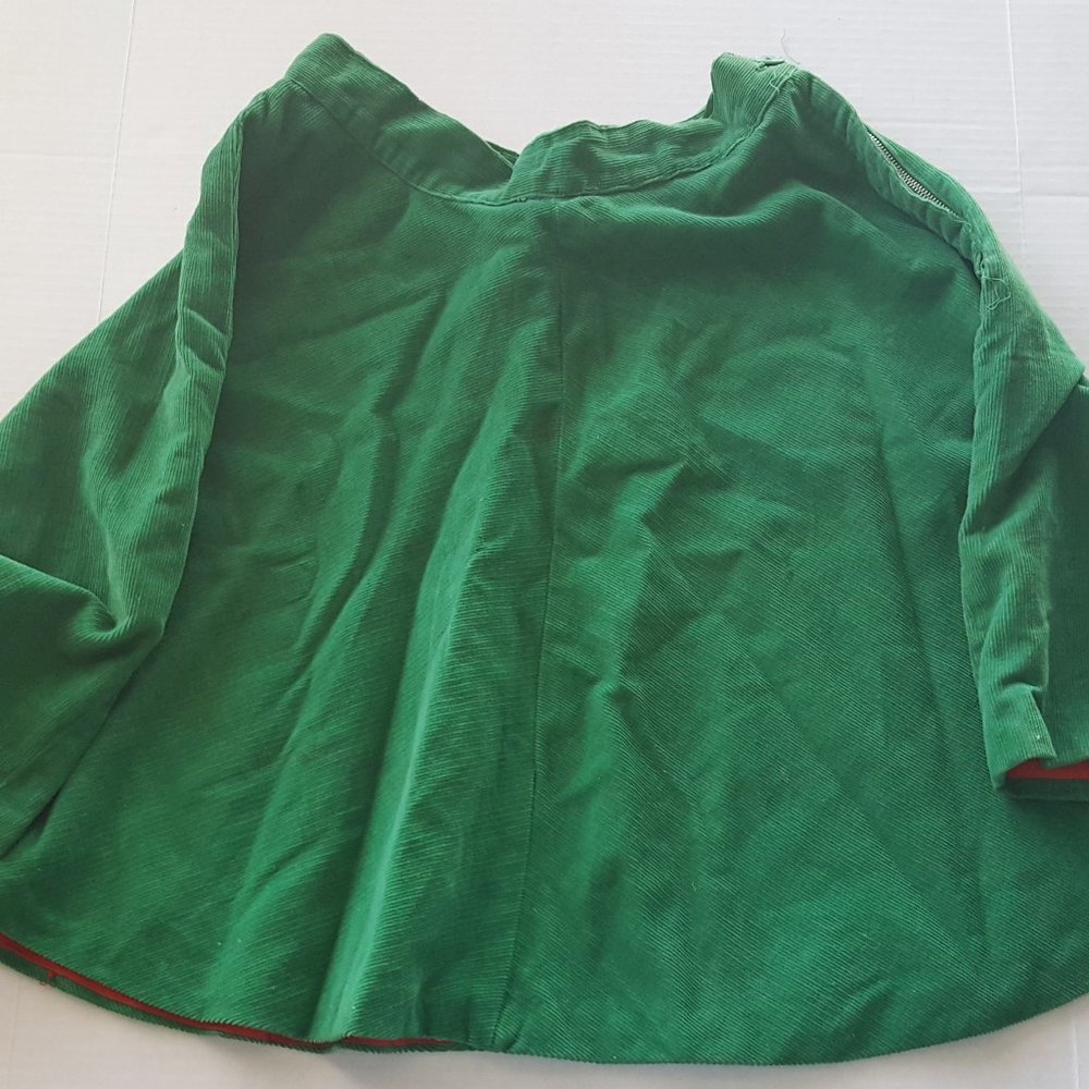 1950s Vintage Ice Skating Holiday Twirling Skirt Corduroy Green / Red L@@K